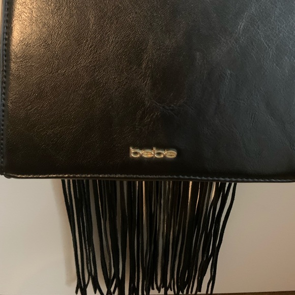 Black Velvet Fringe Gold Strap Bag - Picture 3 of 7